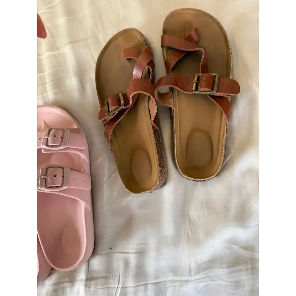 Cat & Jack pink sandals and tan sandals size 2